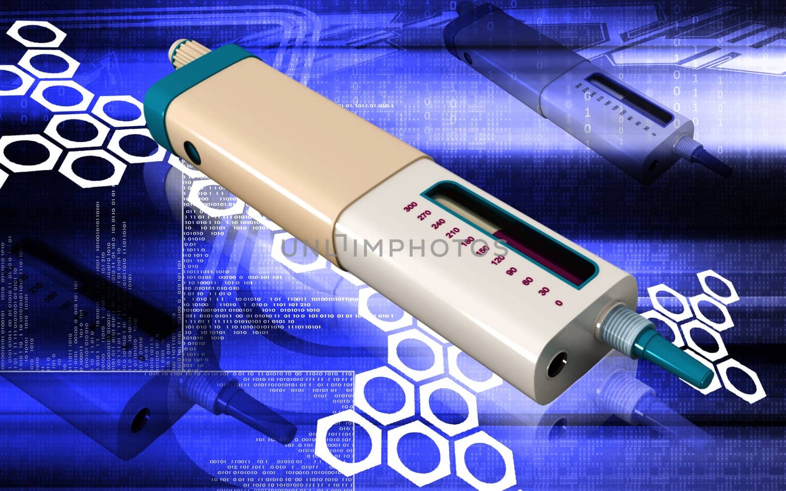 Digital illustration of insulin pen in colour background