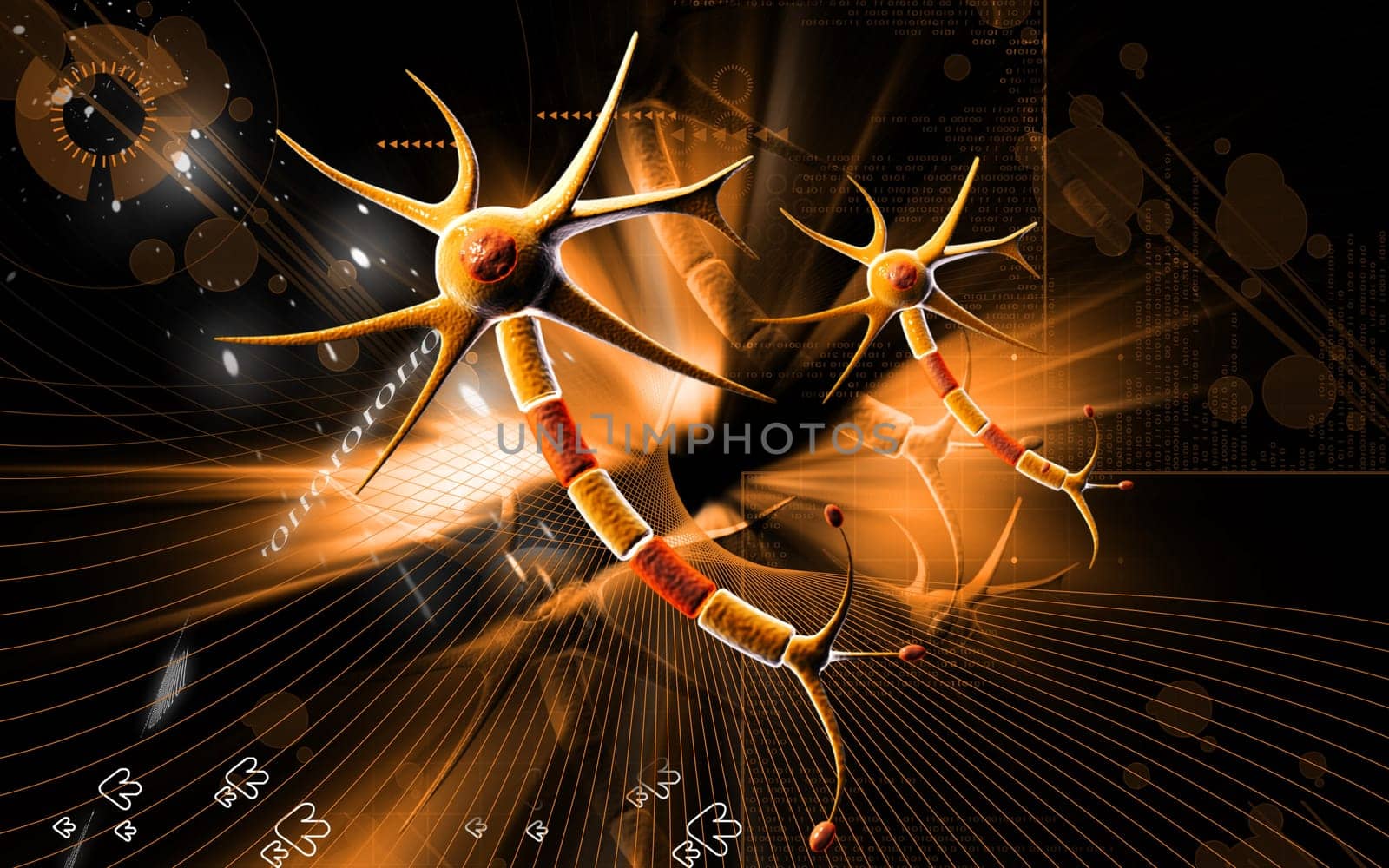 Digital illustration of neuron in colour background