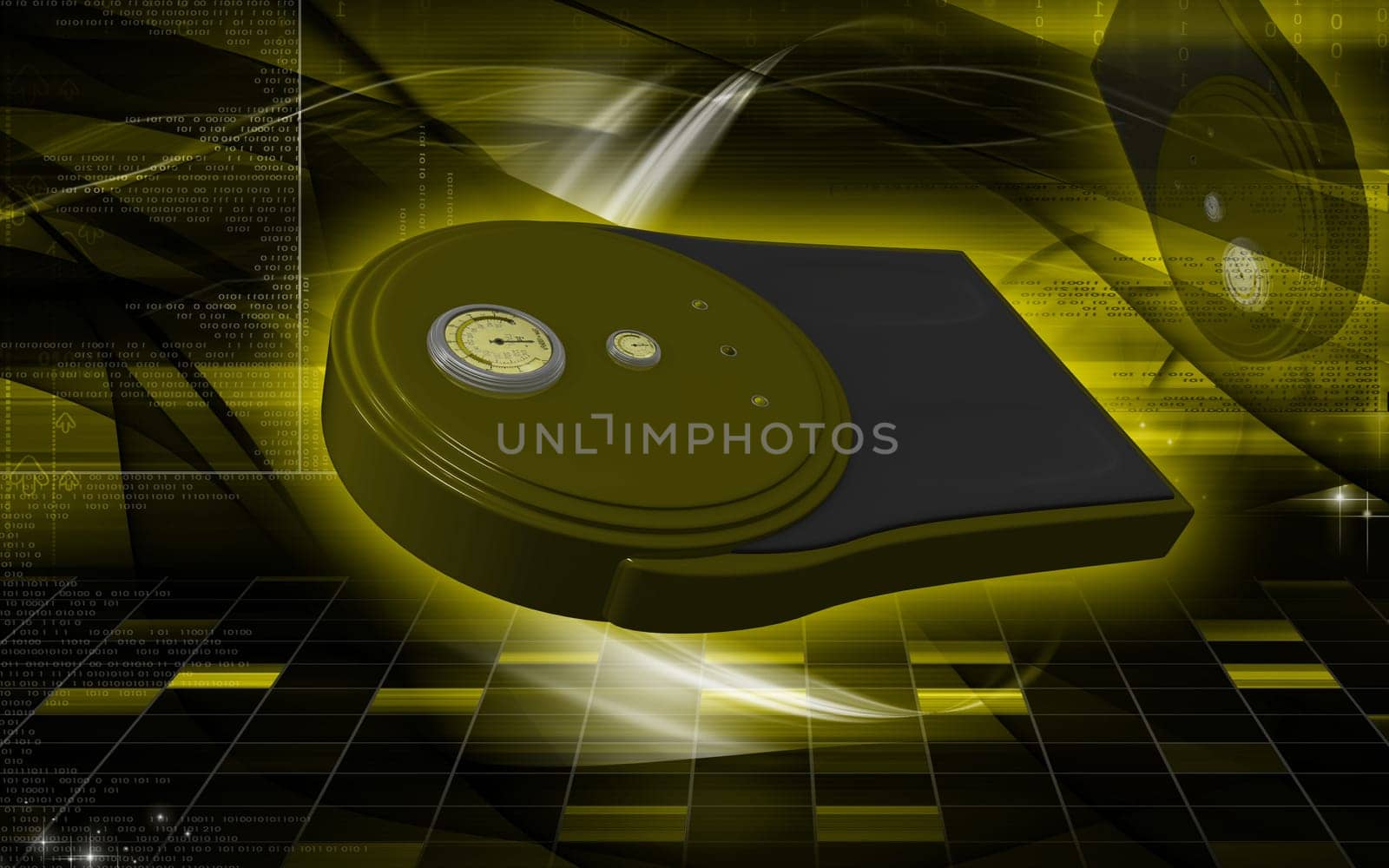 Digital illustration of weigh machine in colour background