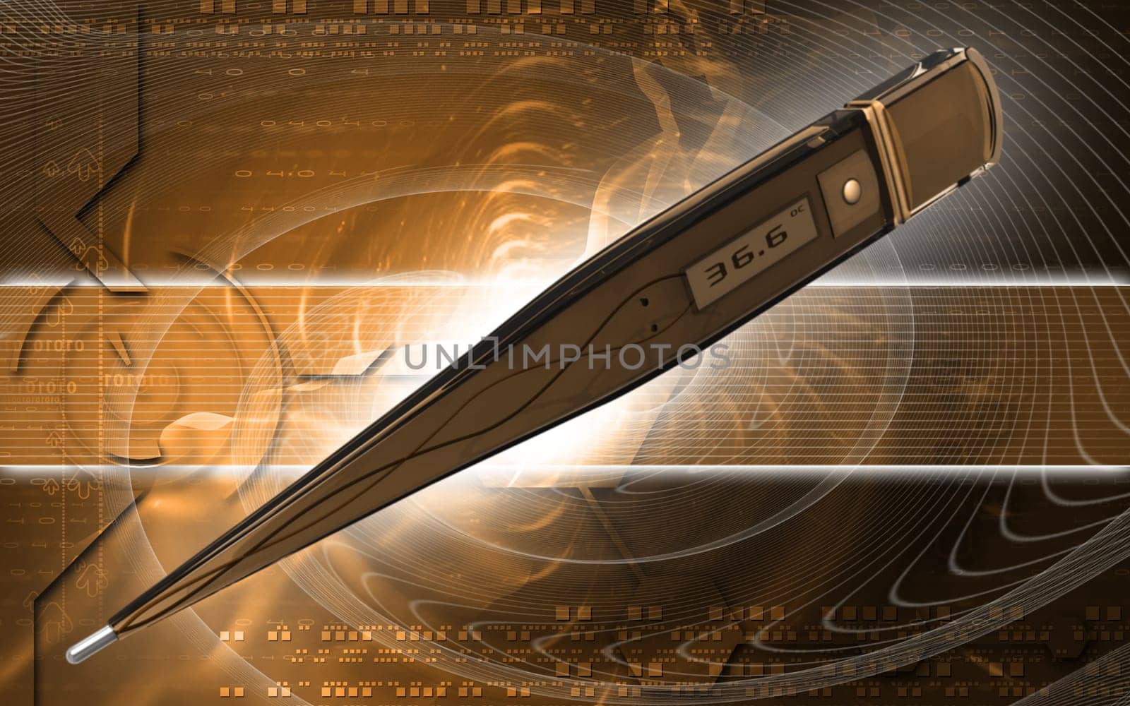 Digital illustration of thermometer in colour background