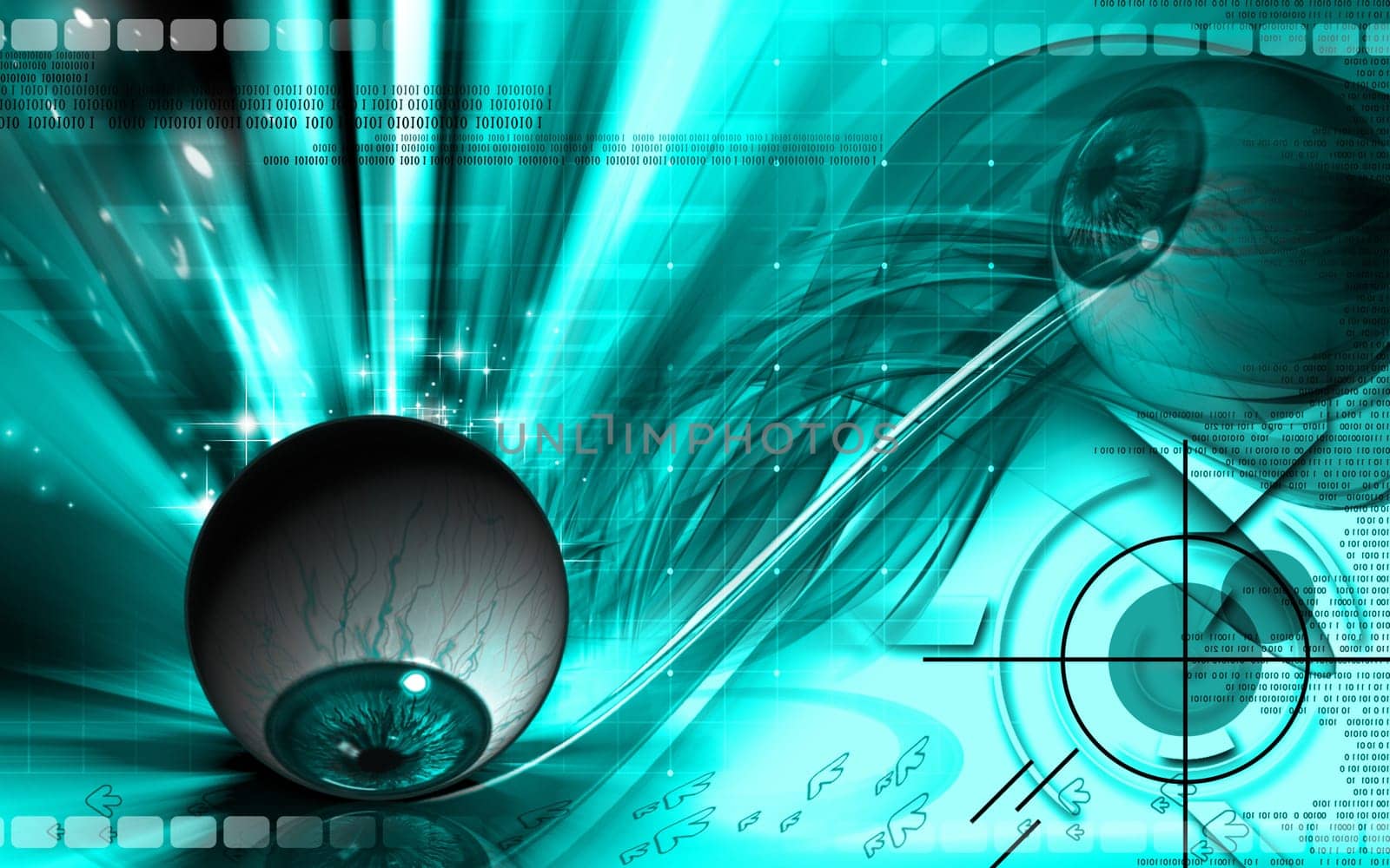 Digital illustration of eye in colour background