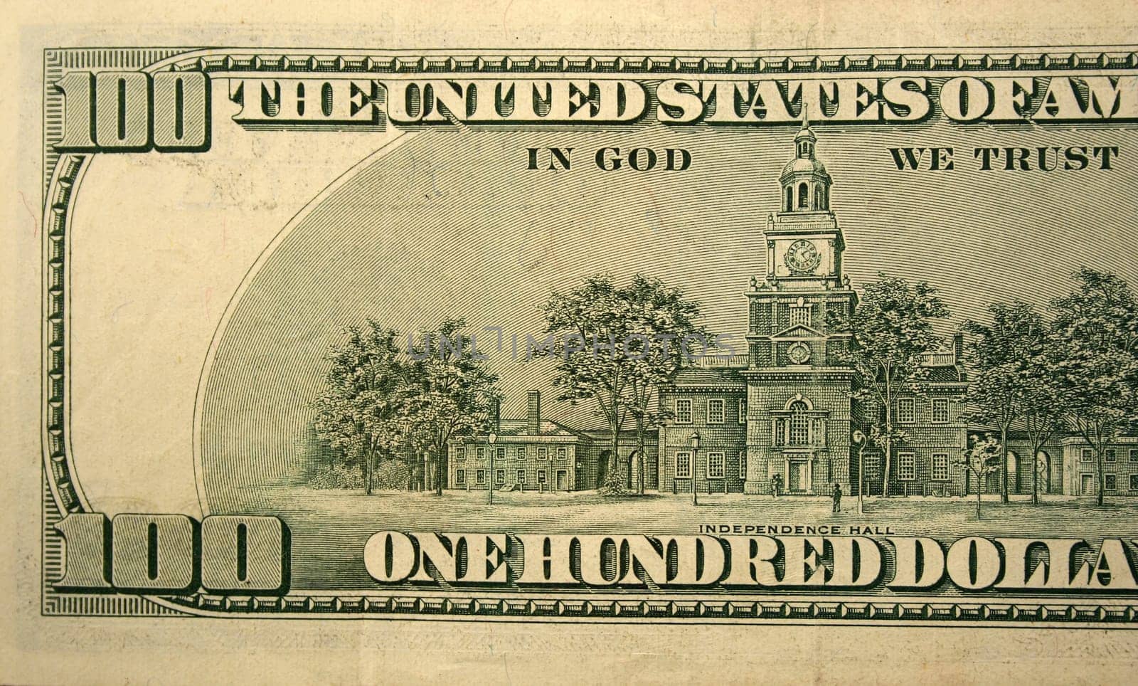 The Back half of a one hundred dollar bill