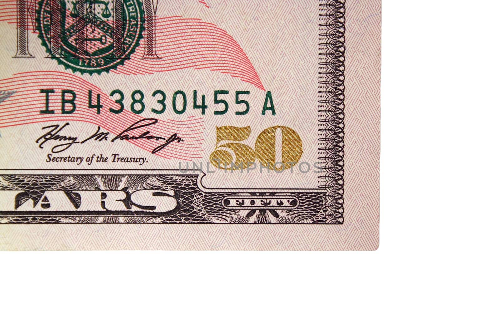 The Corner of a US fifty dollar bill