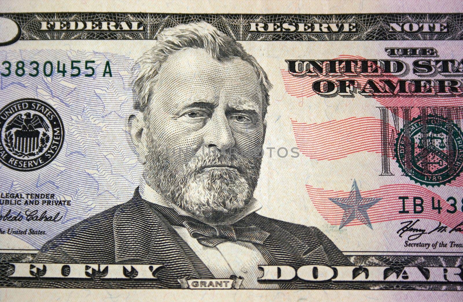 A US fifty dollar bill macro