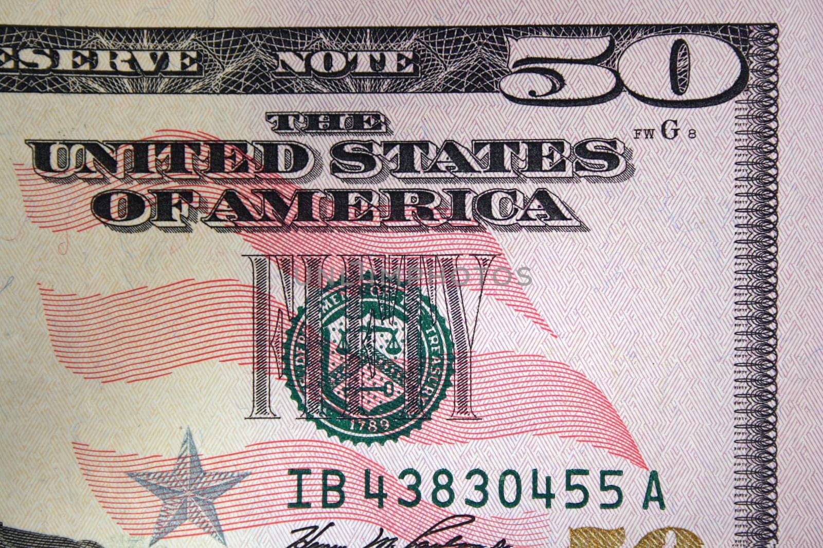 The Corner of a US fifty dollar bill