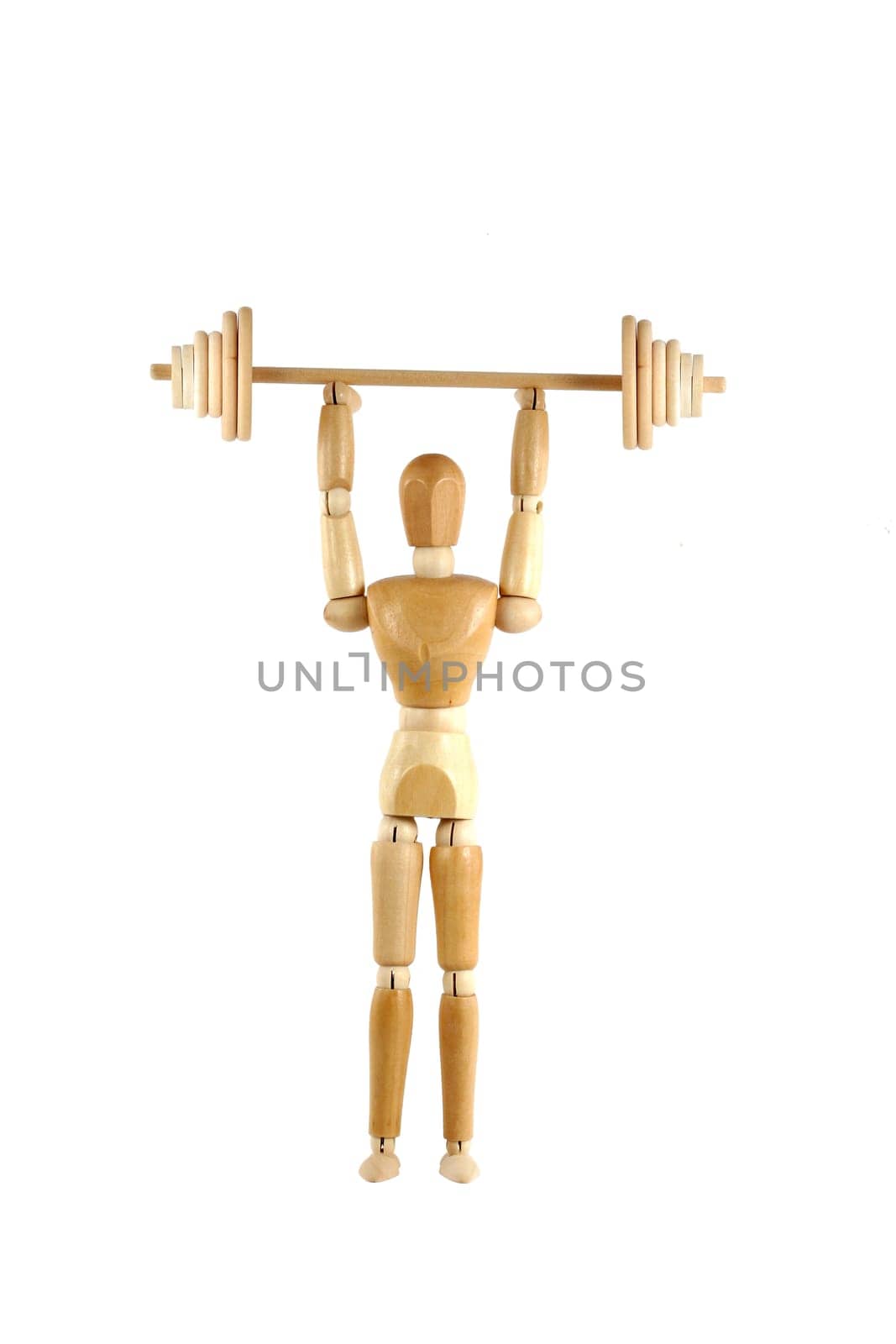 A Weight lifting wooden manikin