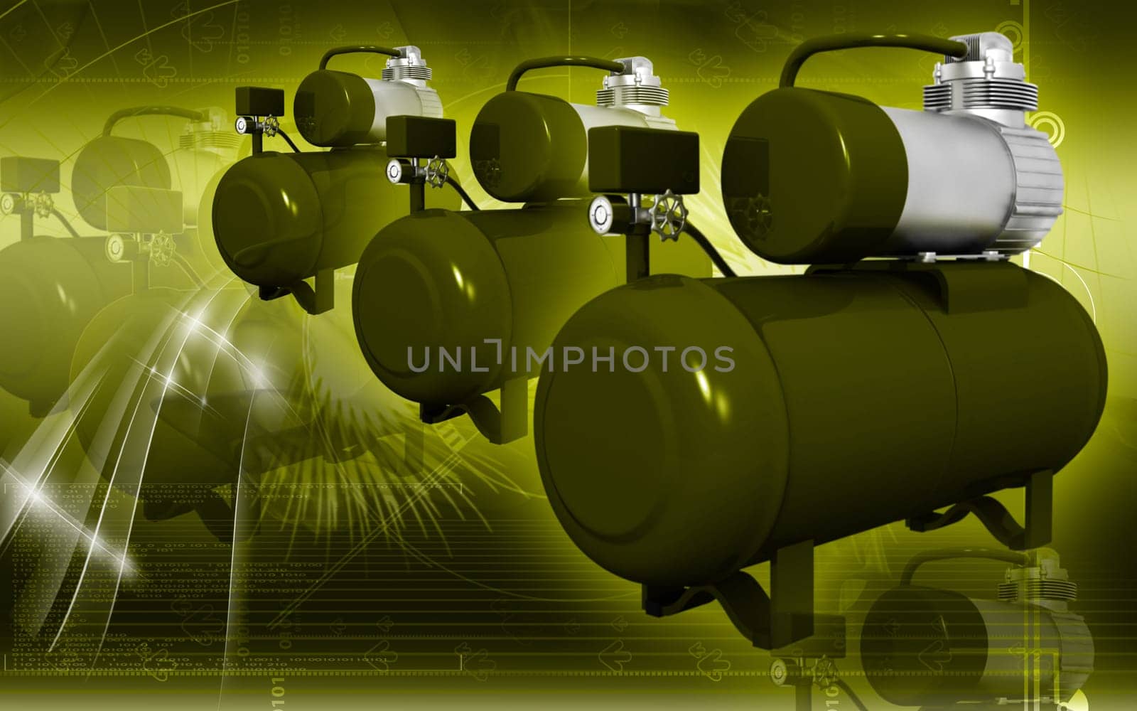 Digital illustration of air compressor in colour background