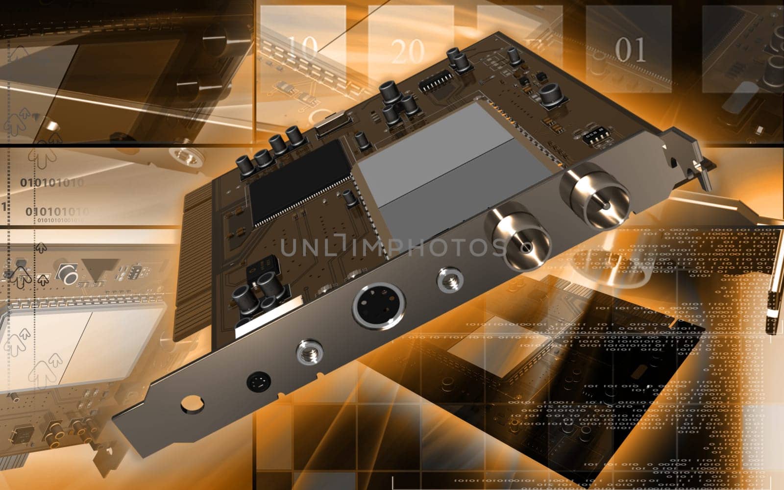 Digital illustration of video capture card in colour background
