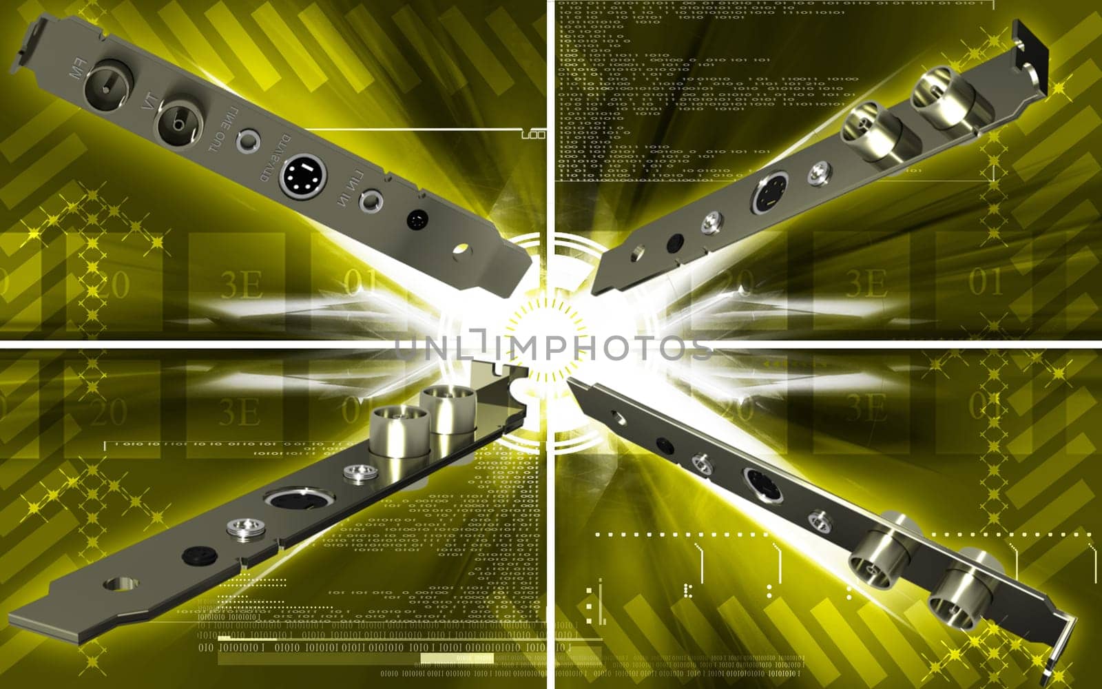 Digital illustration of video capture card in colour background