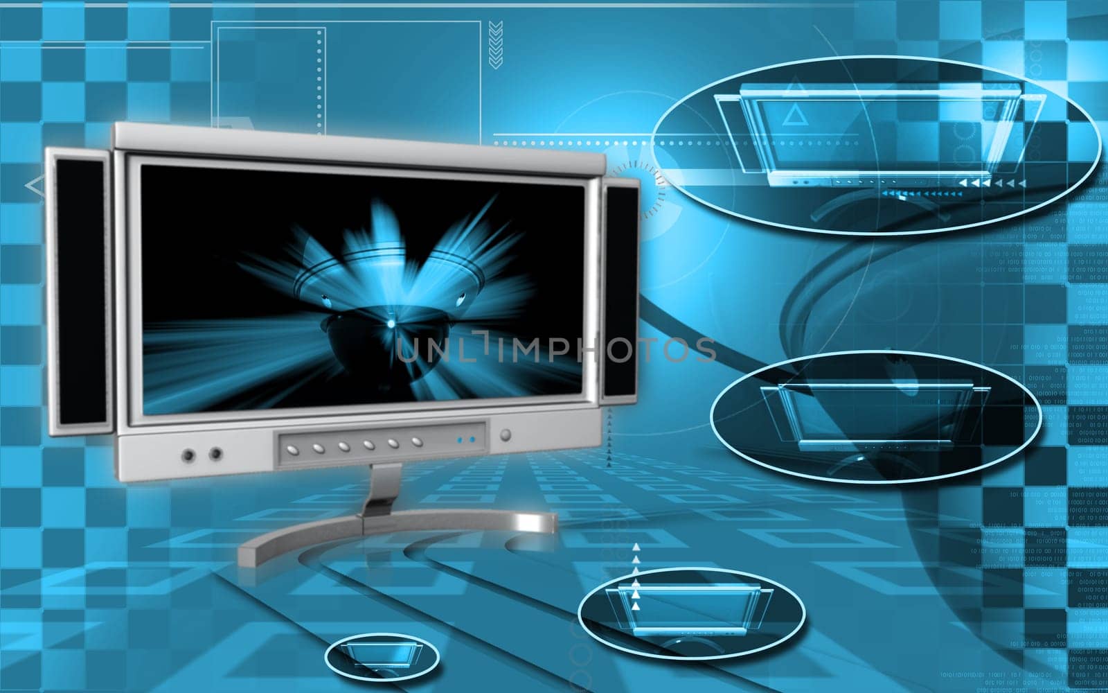 Digital illustration of LCD Monitor in colour background