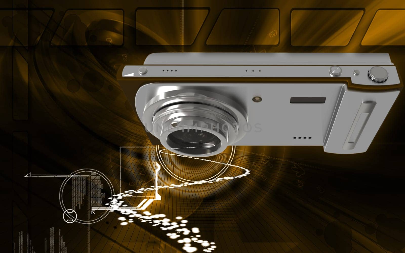 Digital illustration of camera in colour background