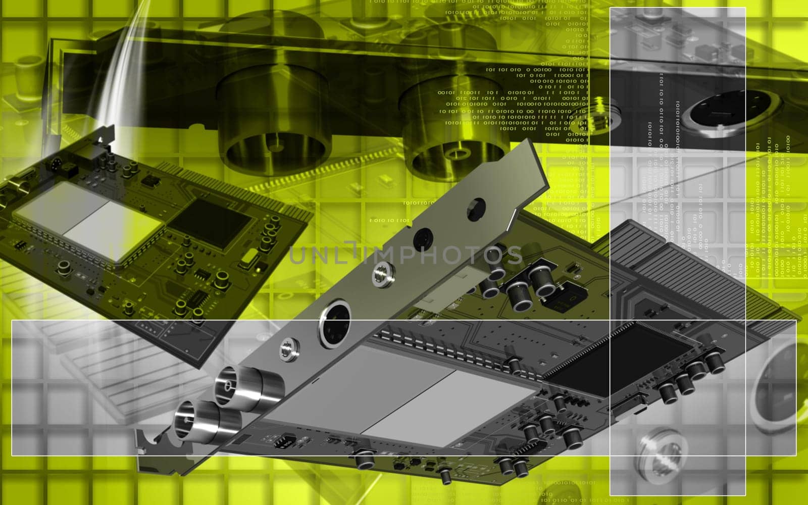 Digital illustration of video capture card in colour background
