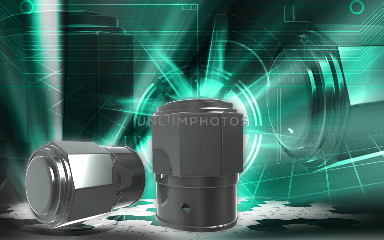 Digital illustration of Valve caps in colour background