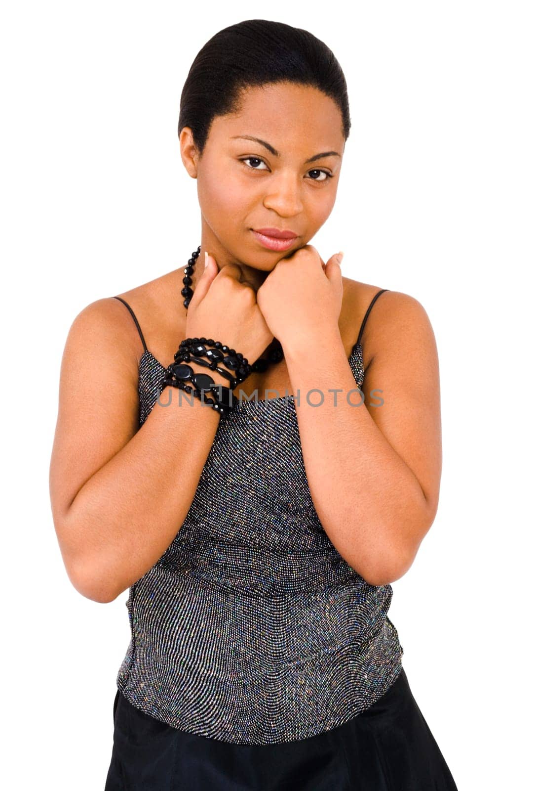 Young woman posing isolated over white