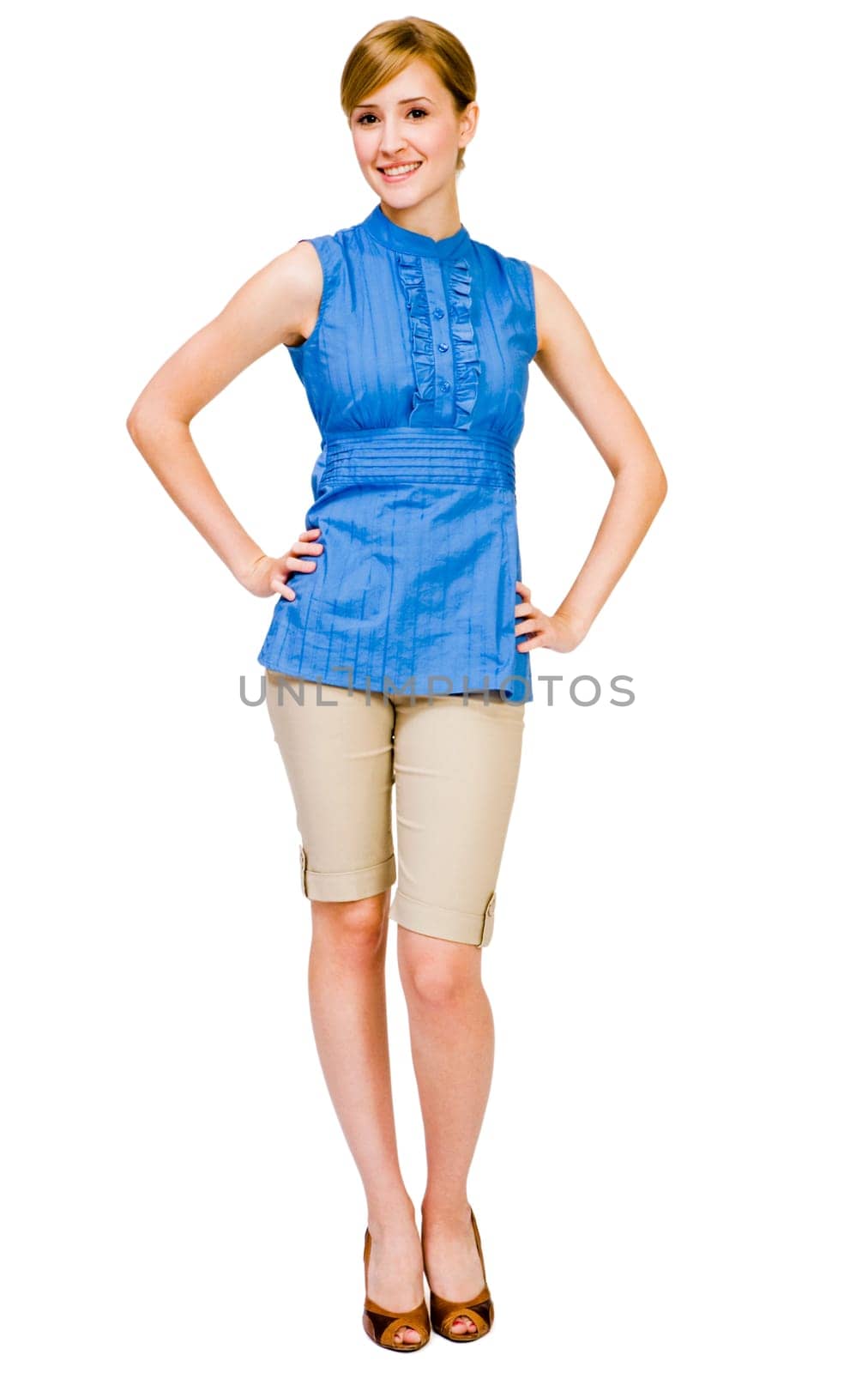 Smiling young woman posing isolated over white