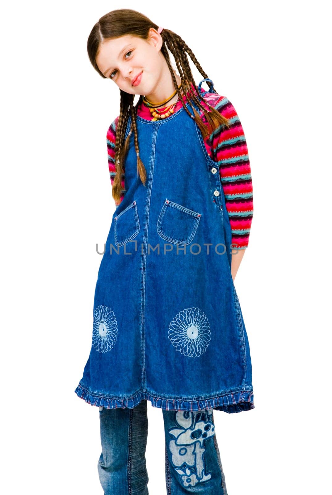 Happy girl posing isolated over white