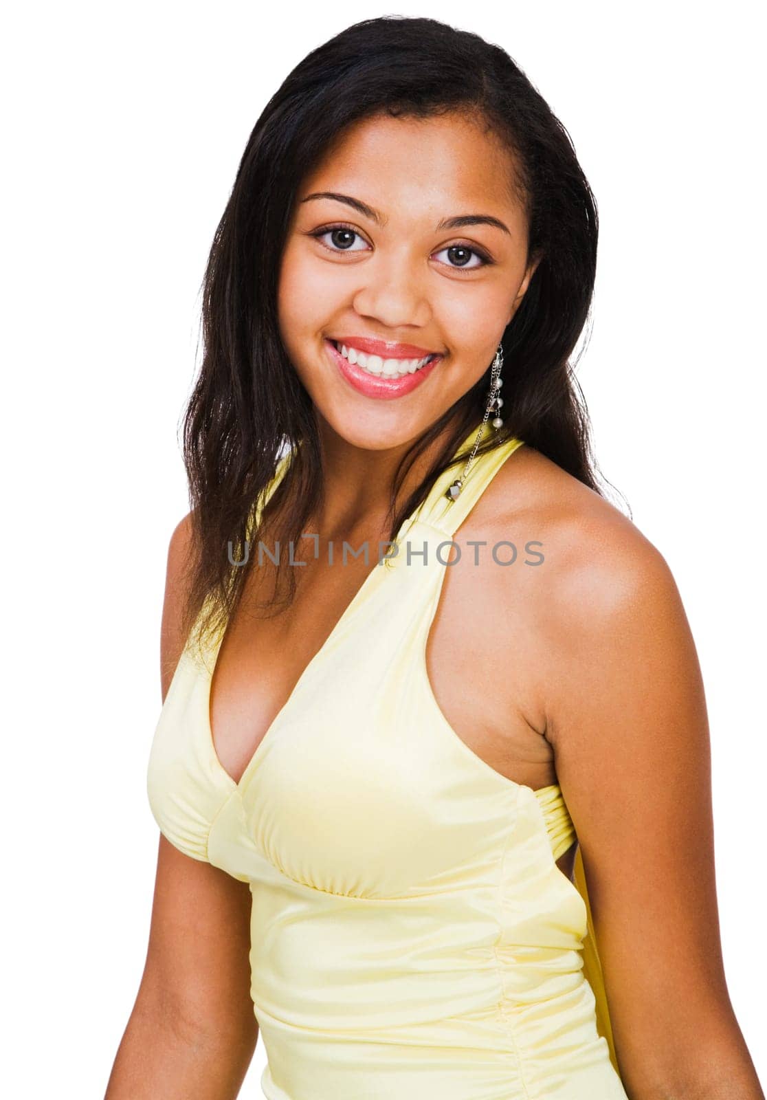 Happy teenage girl isolated over white