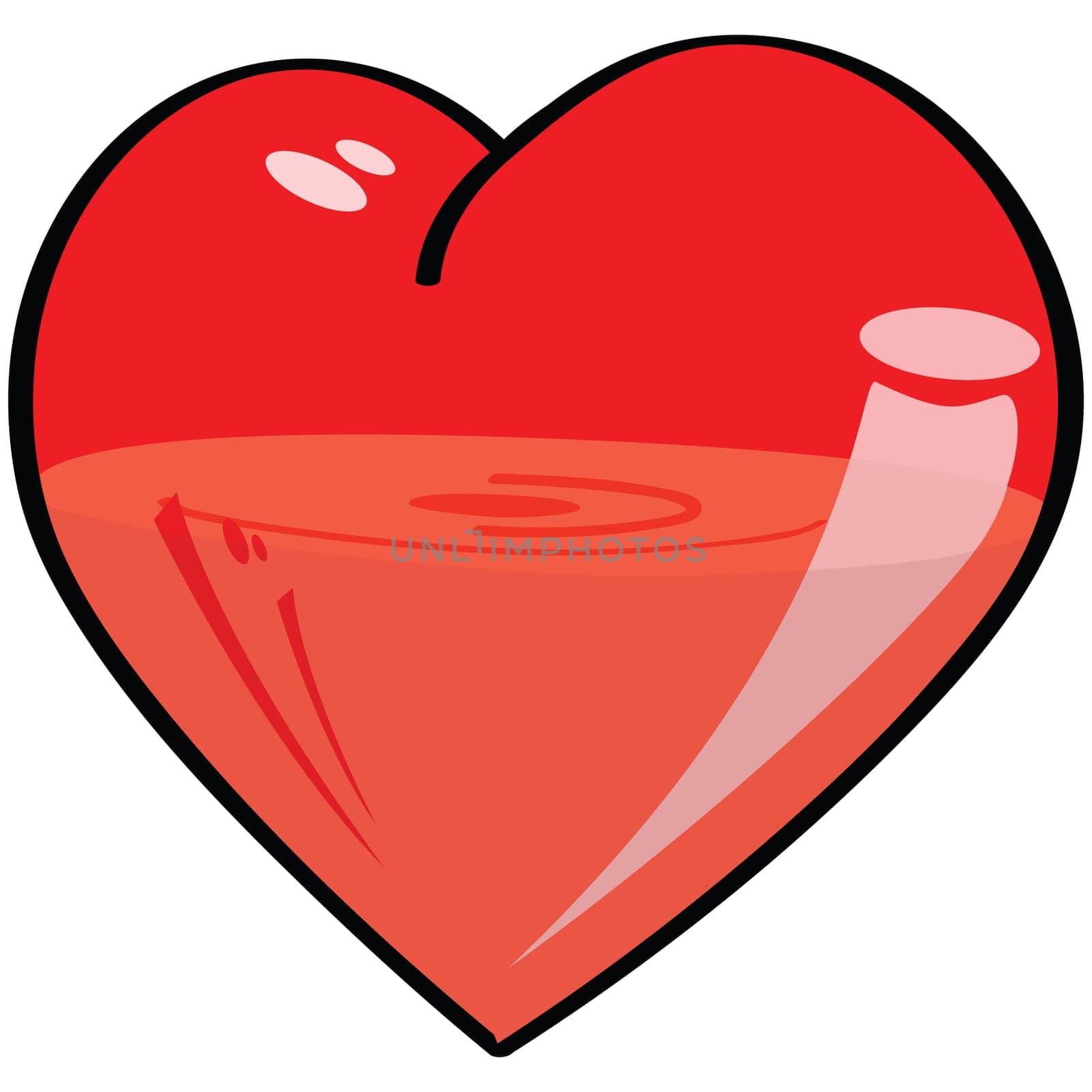 Cartoon illustration of a semi-transparent heart, half-filled with a liquid