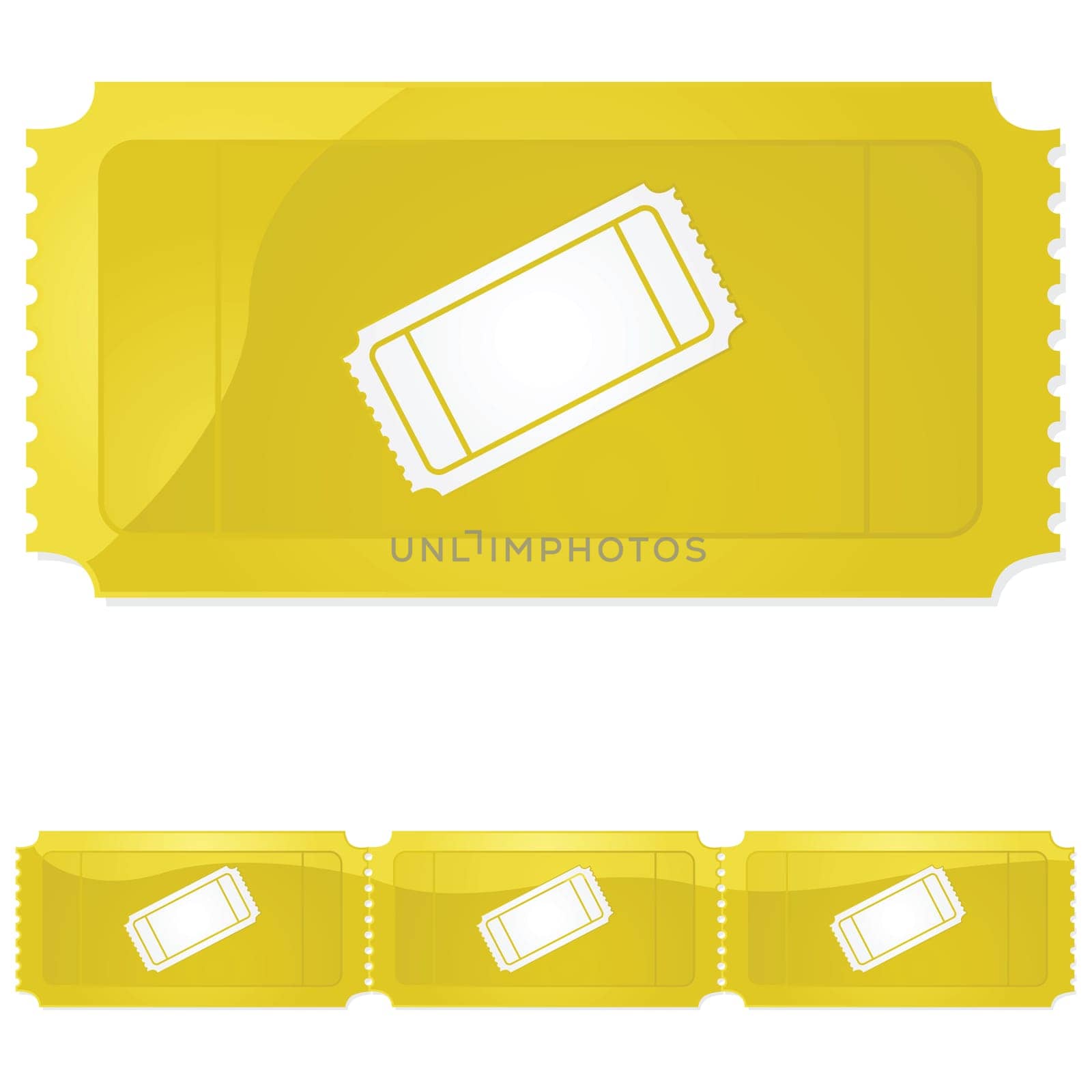 Glossy illustration of a golden ticket - single and in a row of three