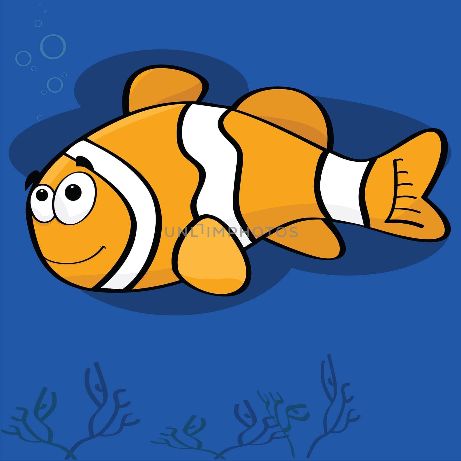 Cartoon illustration of a happy clown fish