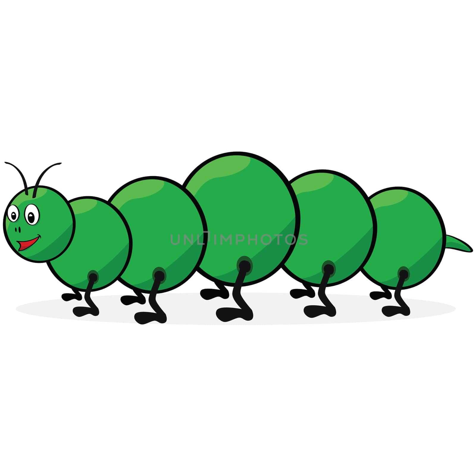 Cartoon illustration of a happy green caterpillar