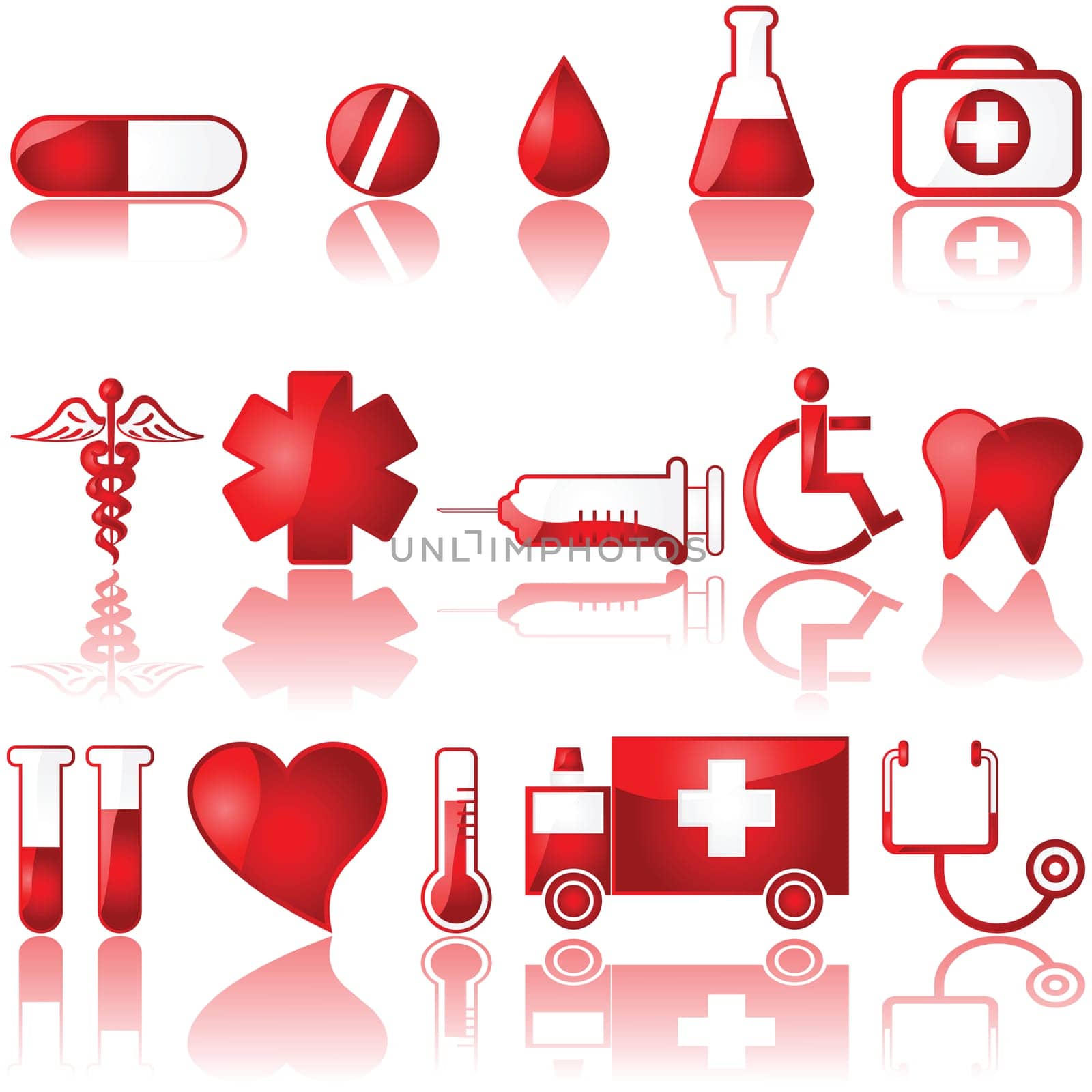 Glossy set of different medical related icons