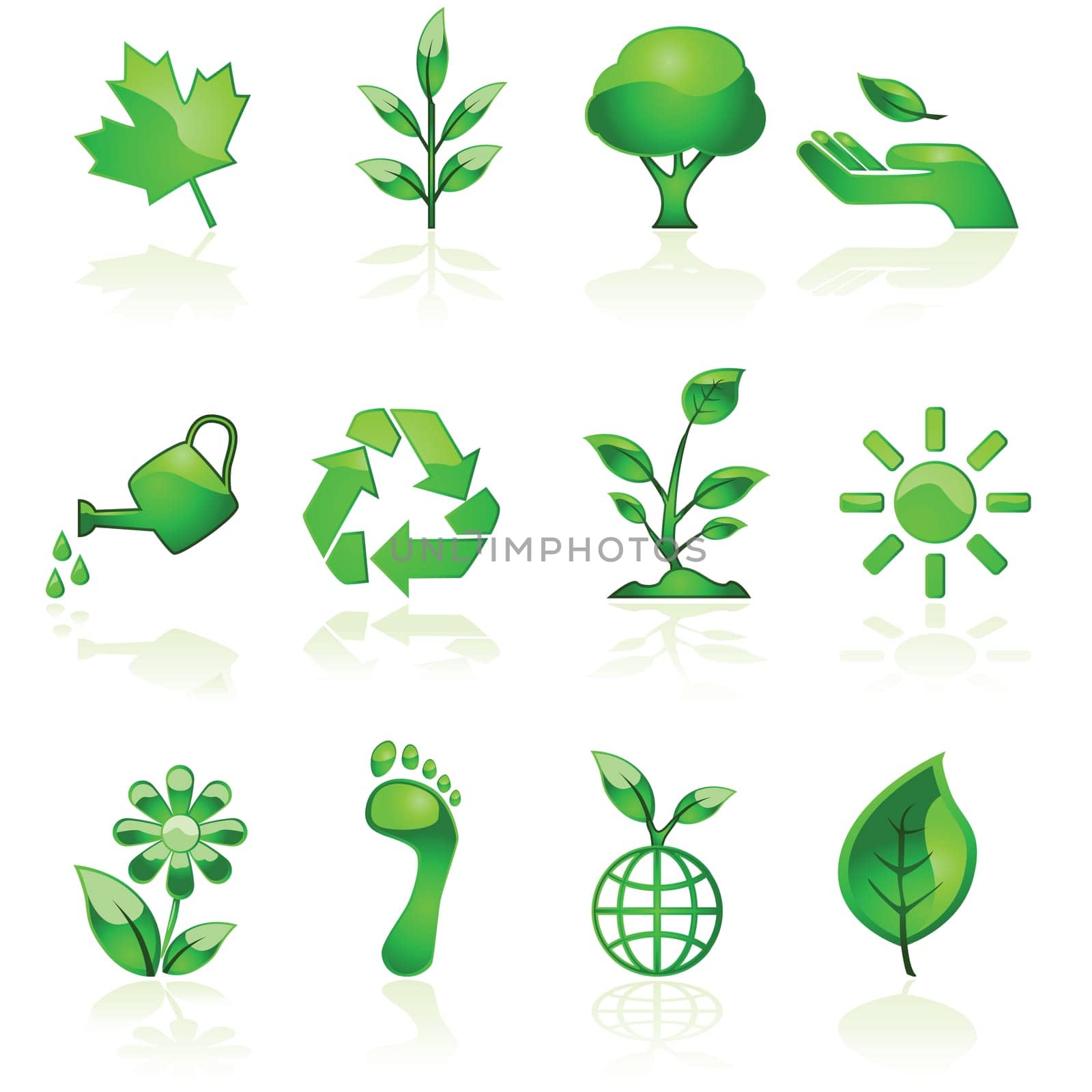 Illustration set of glossy green environmental icons