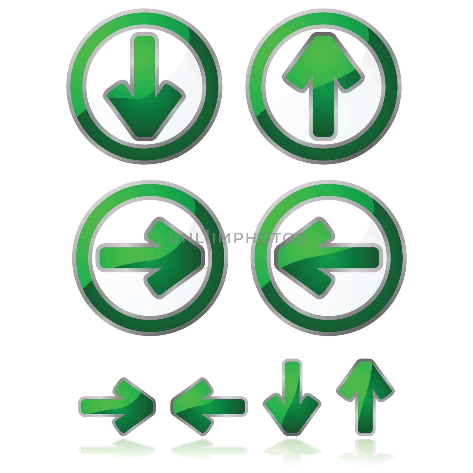 Set of glossy arrows pointing in different directions