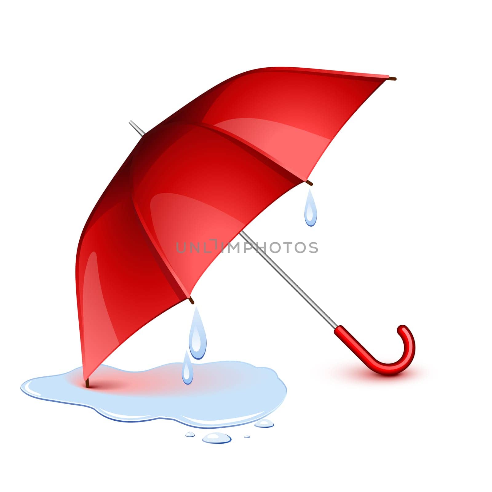 Wet red umbrella after the rain