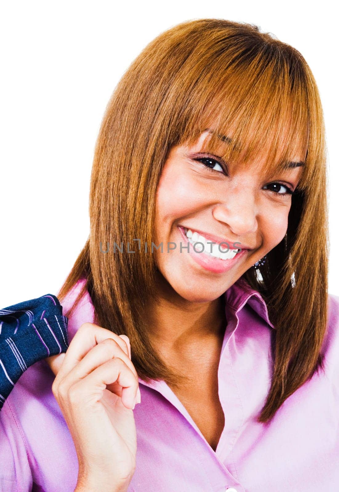 African woman smiling isolated over white