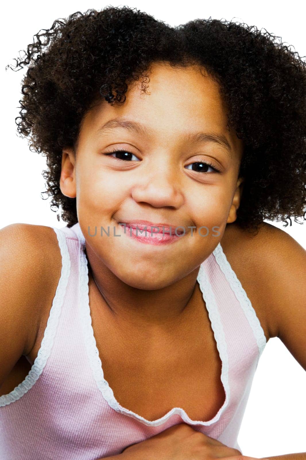 Beautiful girl smirking isolated over white