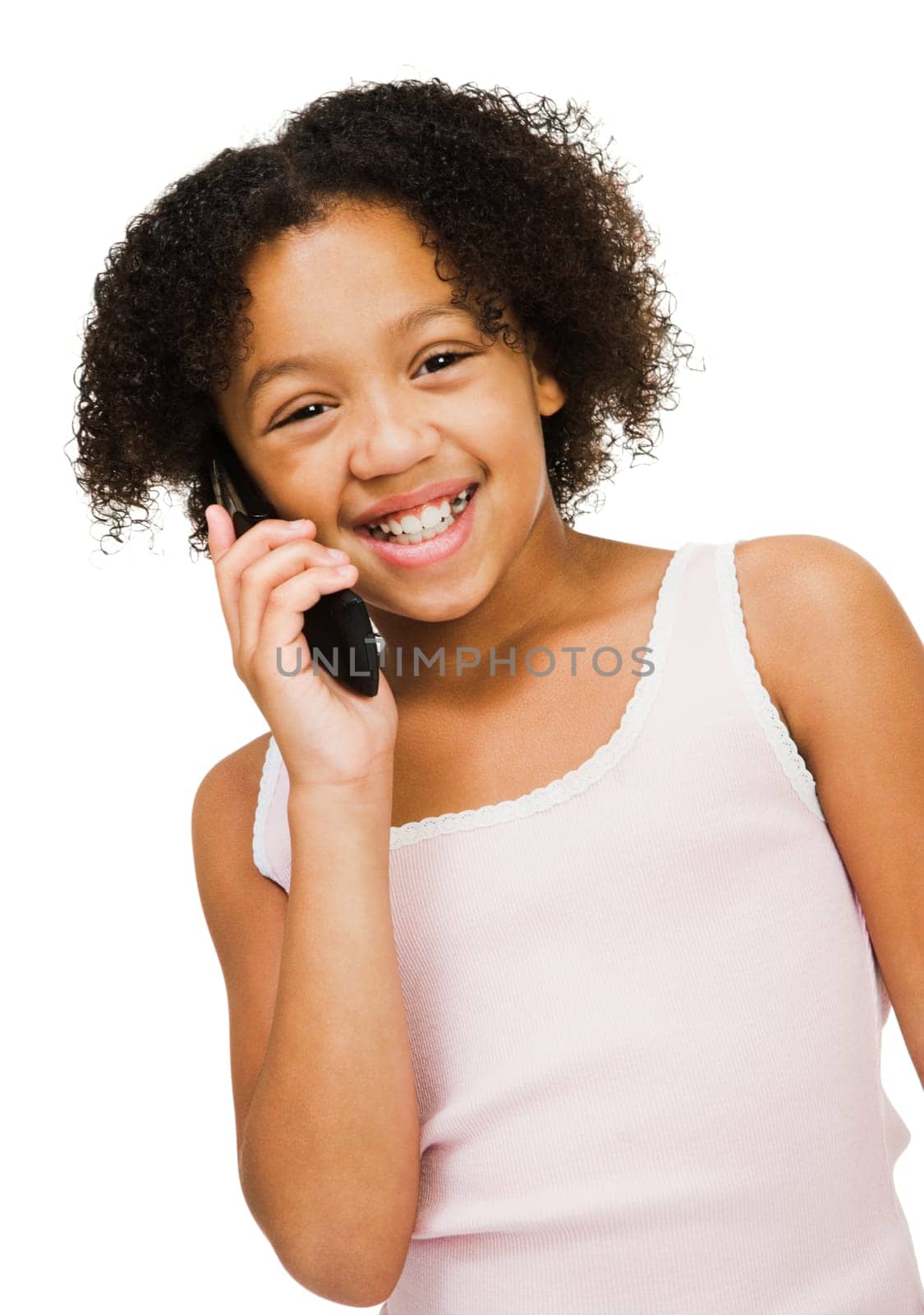 Girl talking on a mobile phone isolated over white