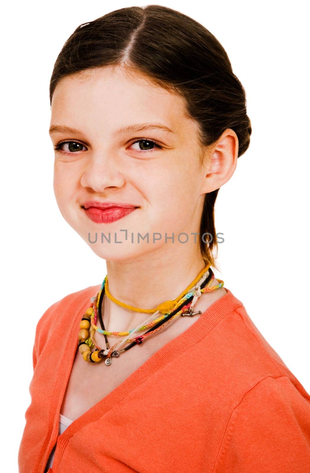 Portrait of a girl smiling and posing isolated over white