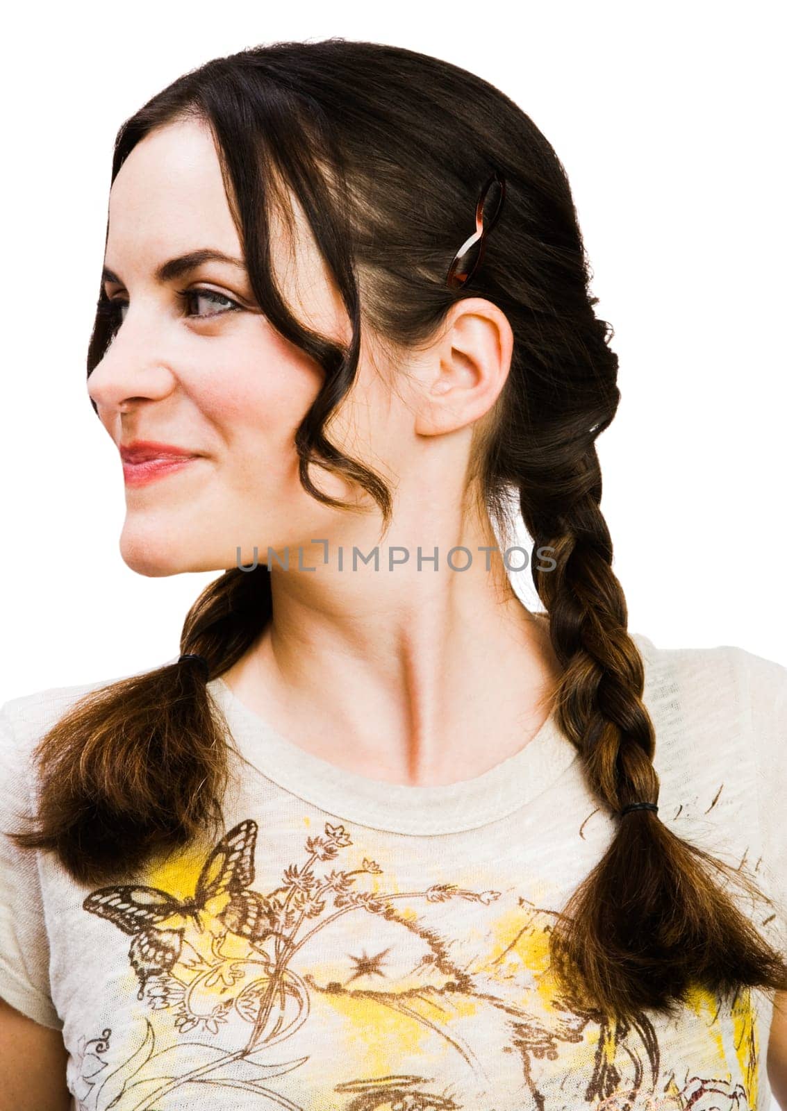 Beautiful young woman smiling isolated over white