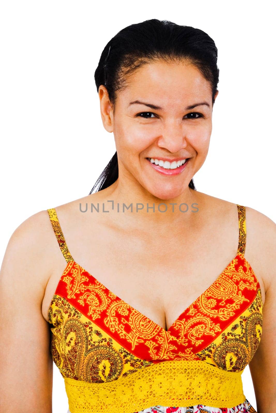 Happy young woman posing isolated over white