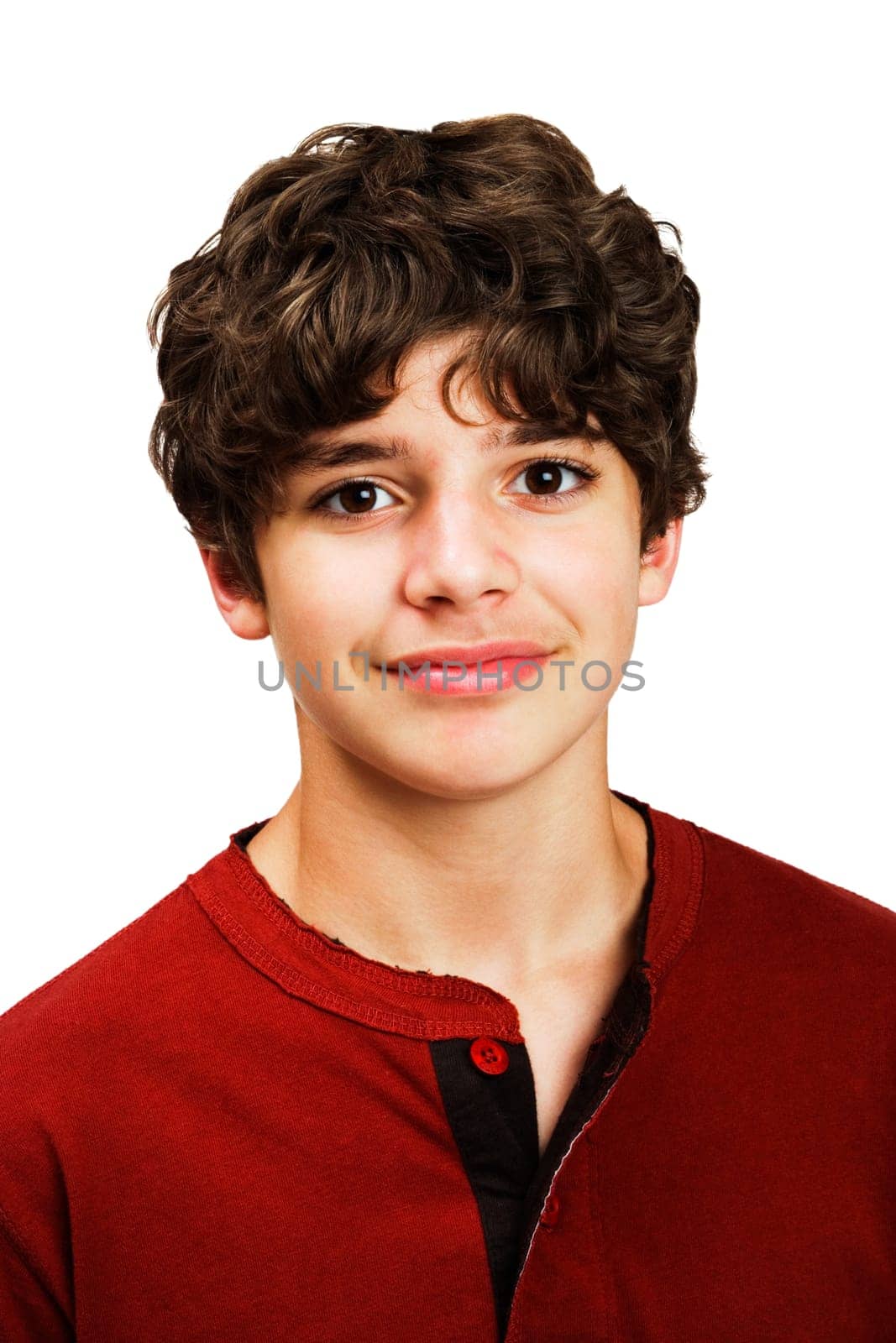 Portrait of a boy posing and smiling isolated over white
