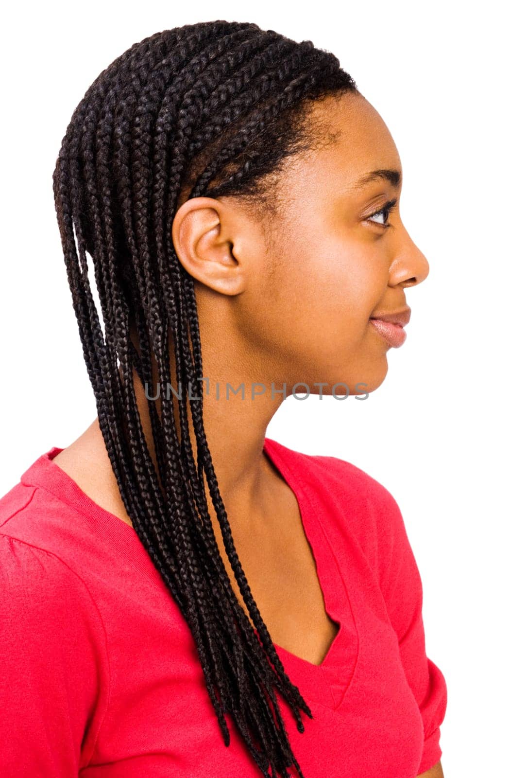Teenager posing and smiling isolated over white