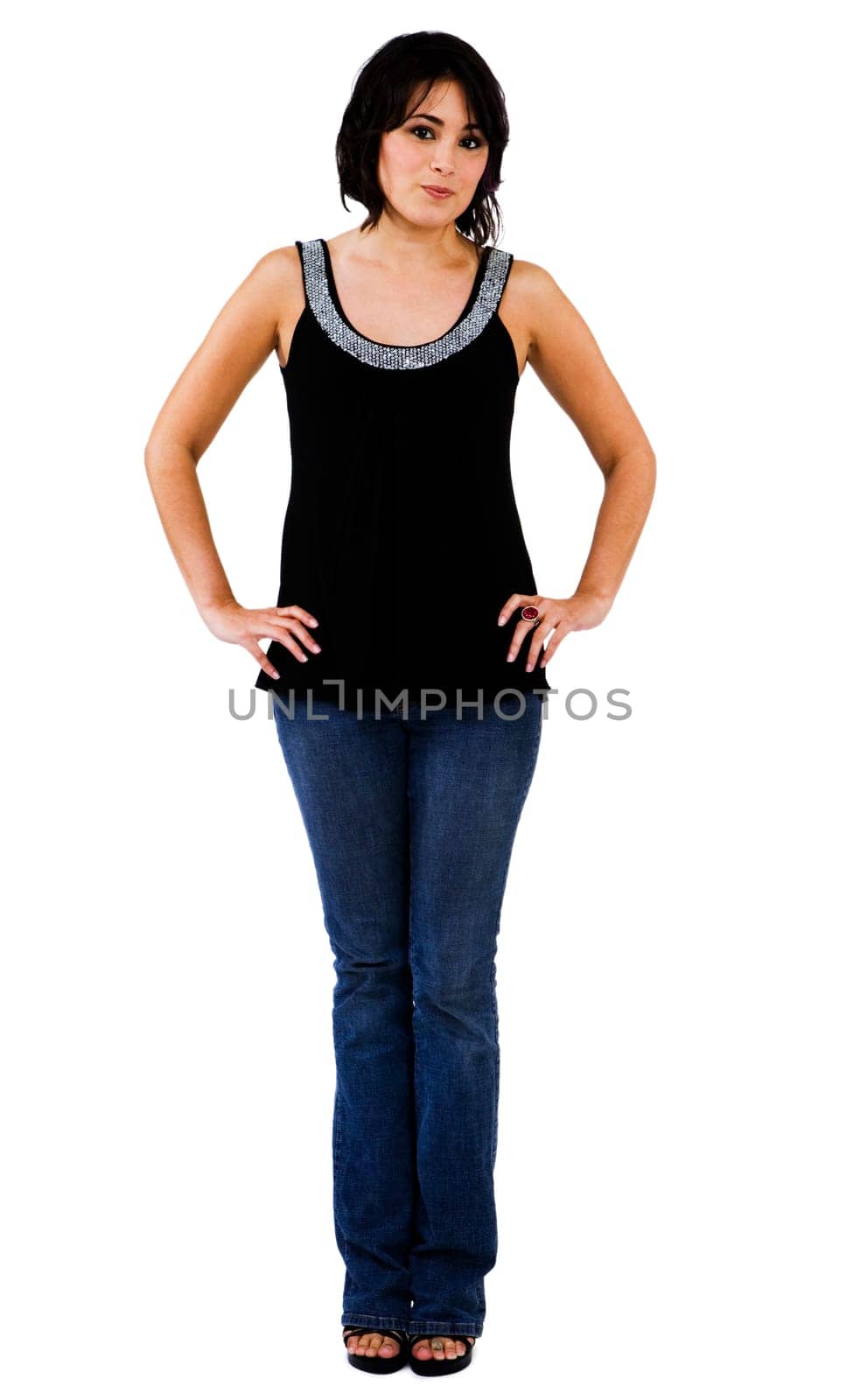 Smiling young woman posing isolated over white