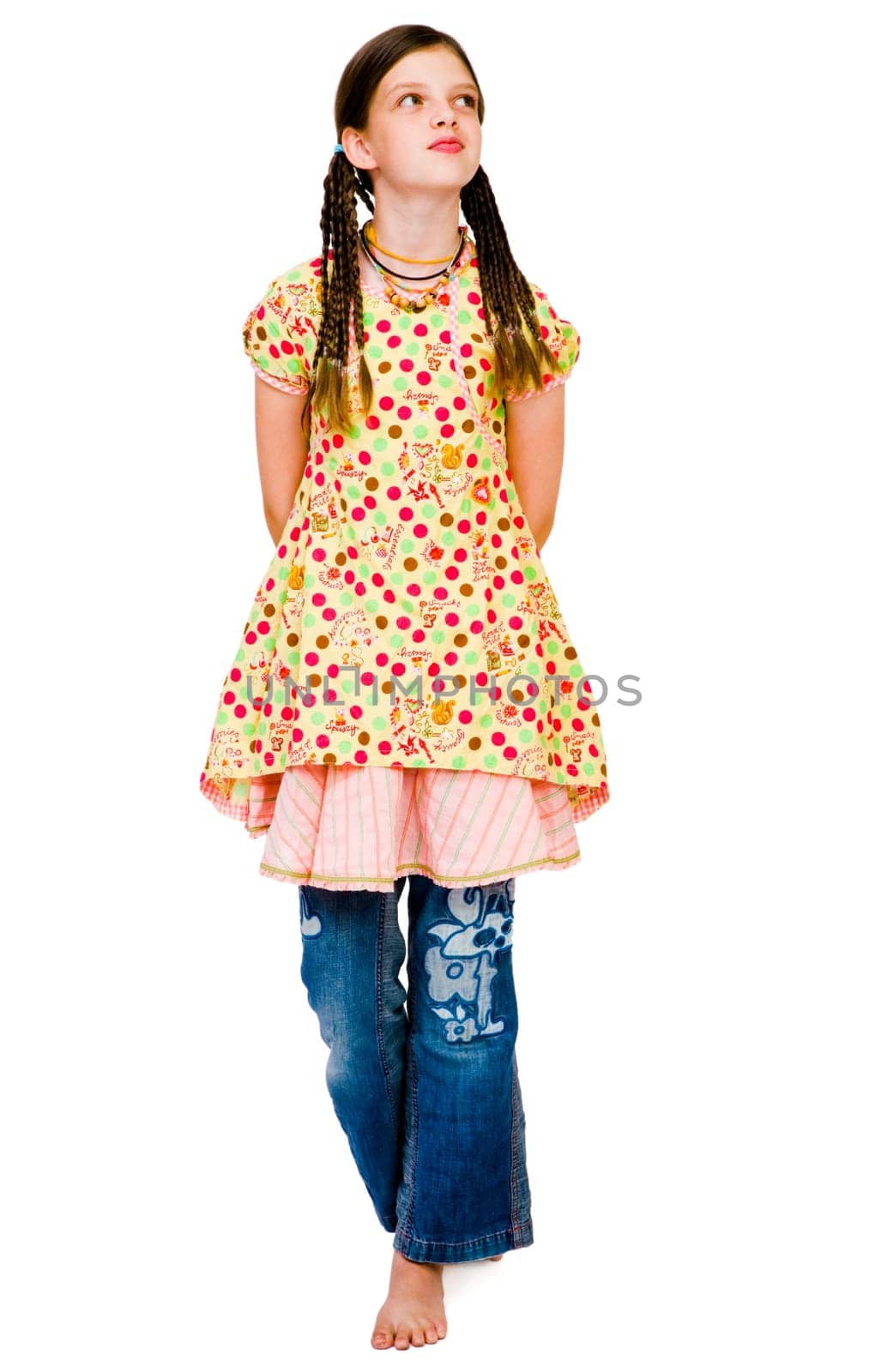 Girl day dreaming and posing isolated over white