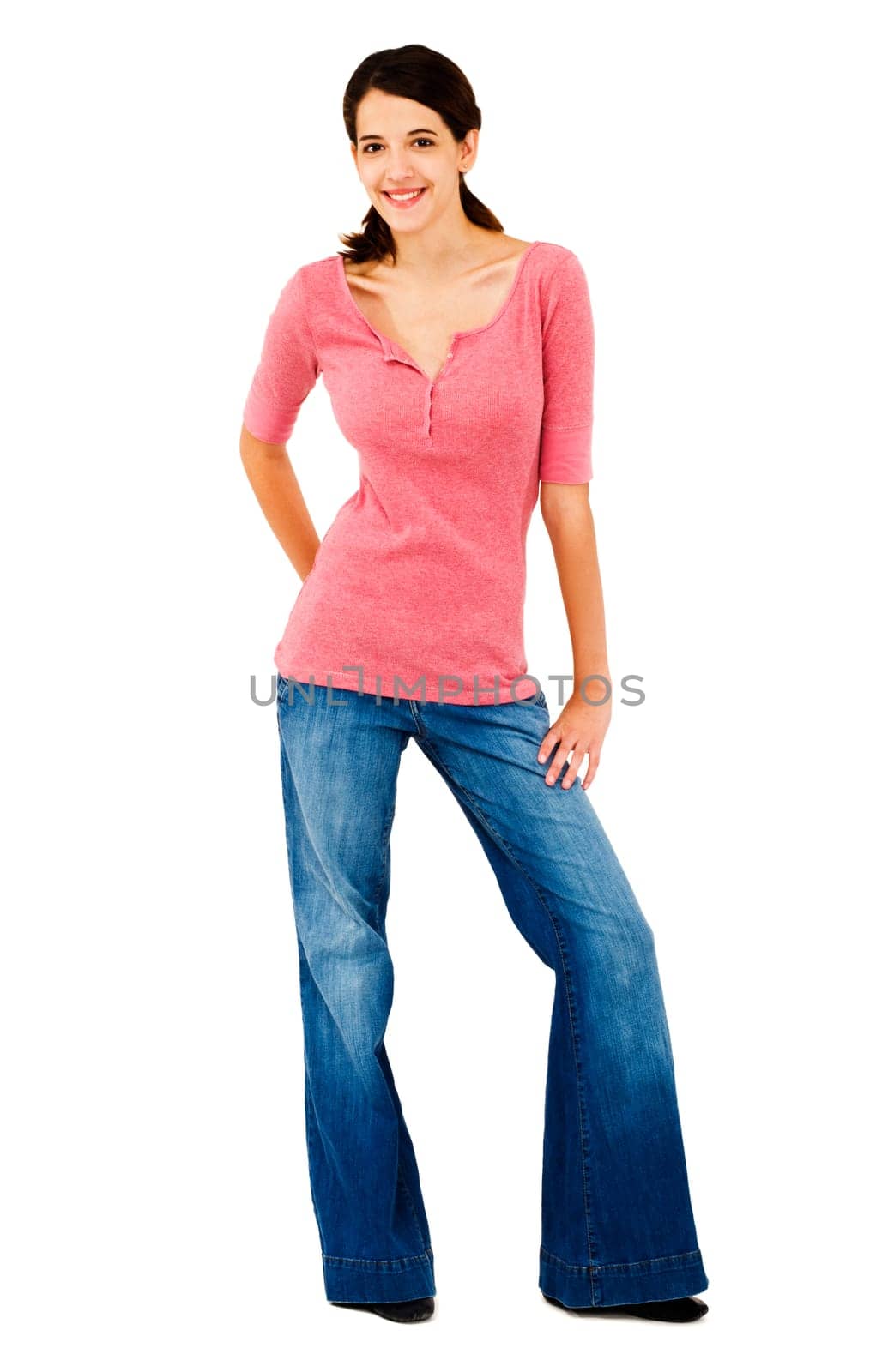 Smiling young woman posing isolated over white