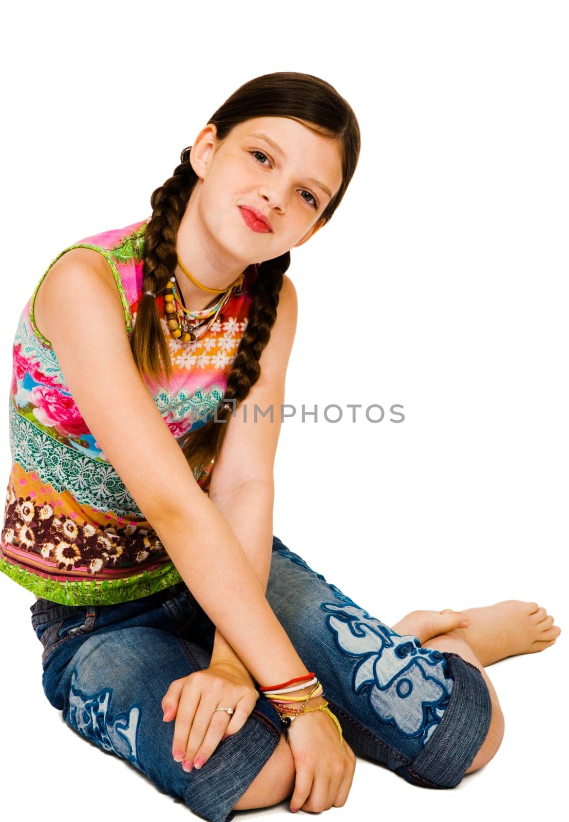 Portrait of a girl smiling and posing isolated over white