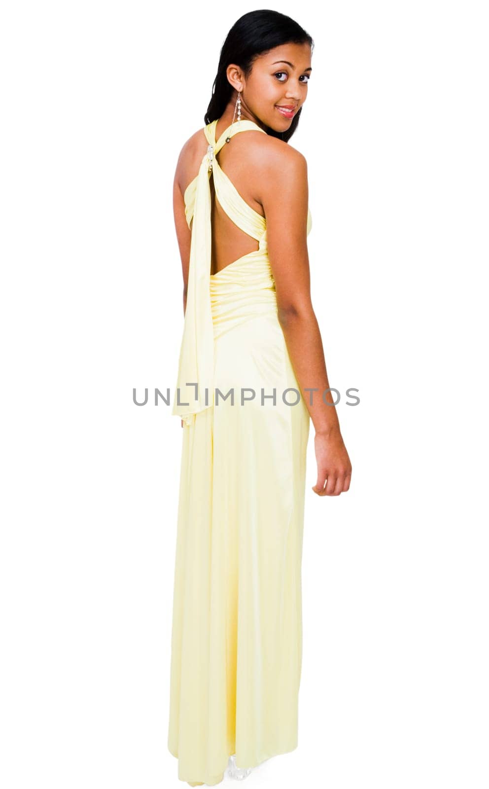 Teenage girl smiling isolated over white