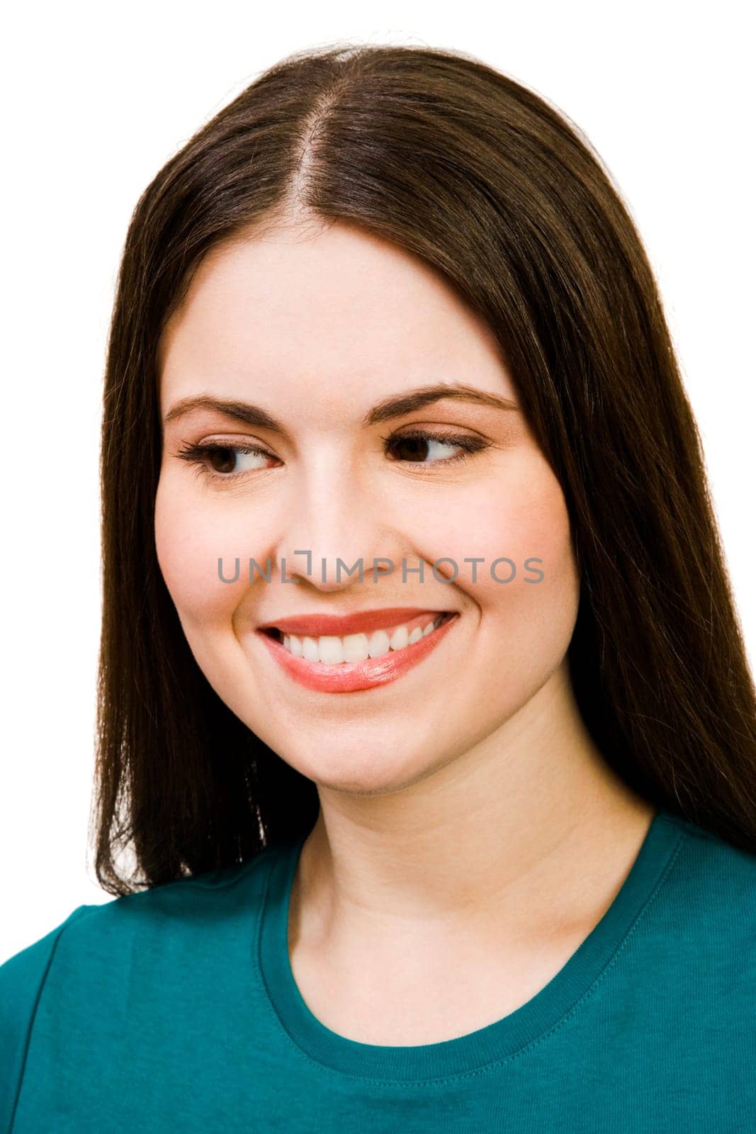 Young woman smiling isolated over white