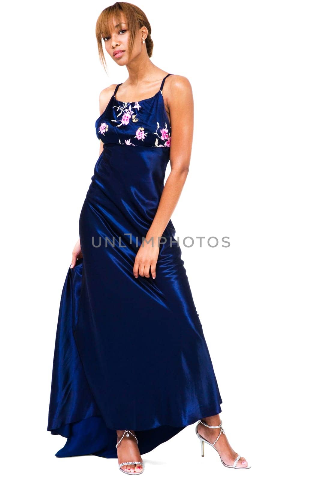 Young woman posing isolated over white