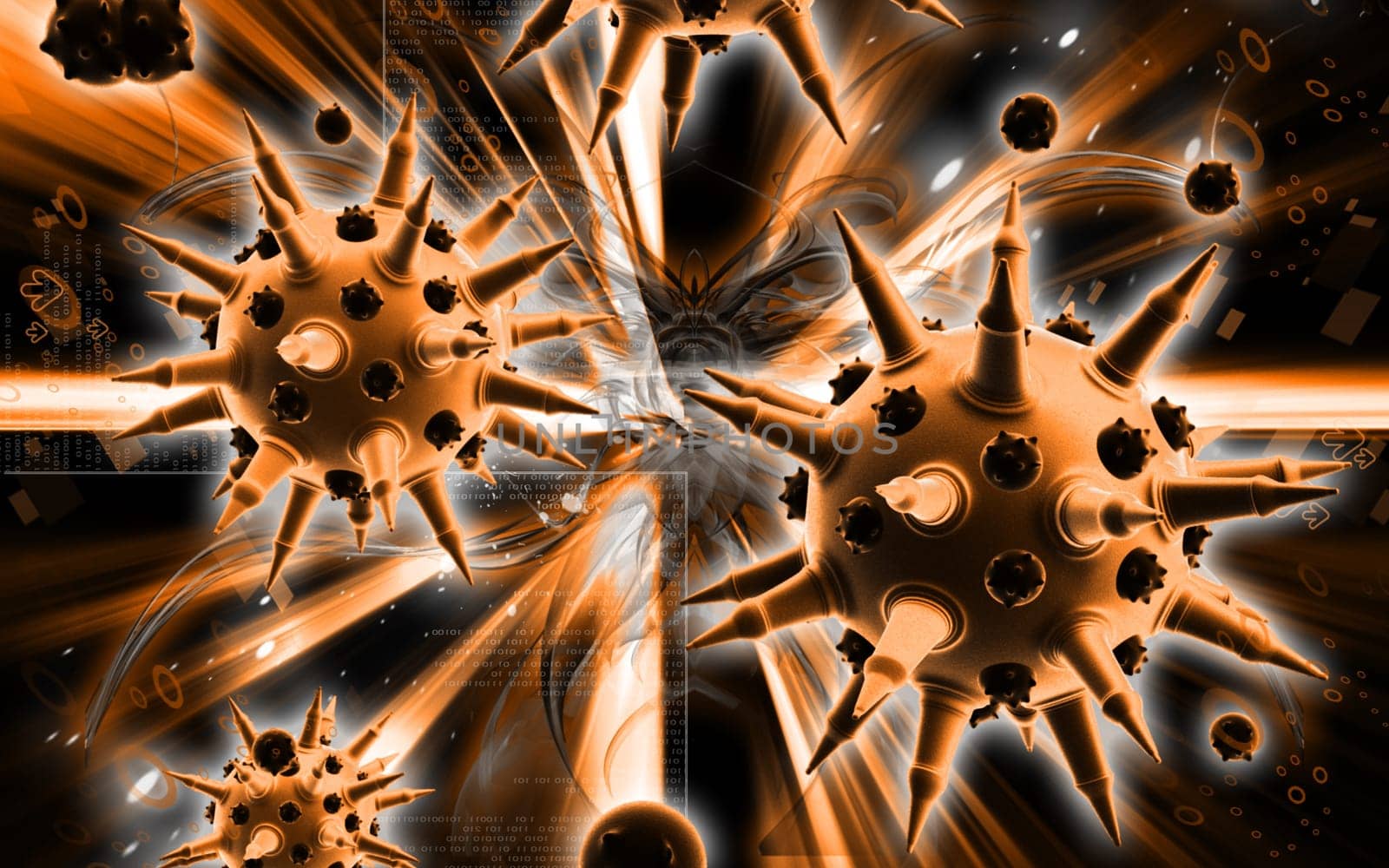 Digital illustration of Flu virus in colour background