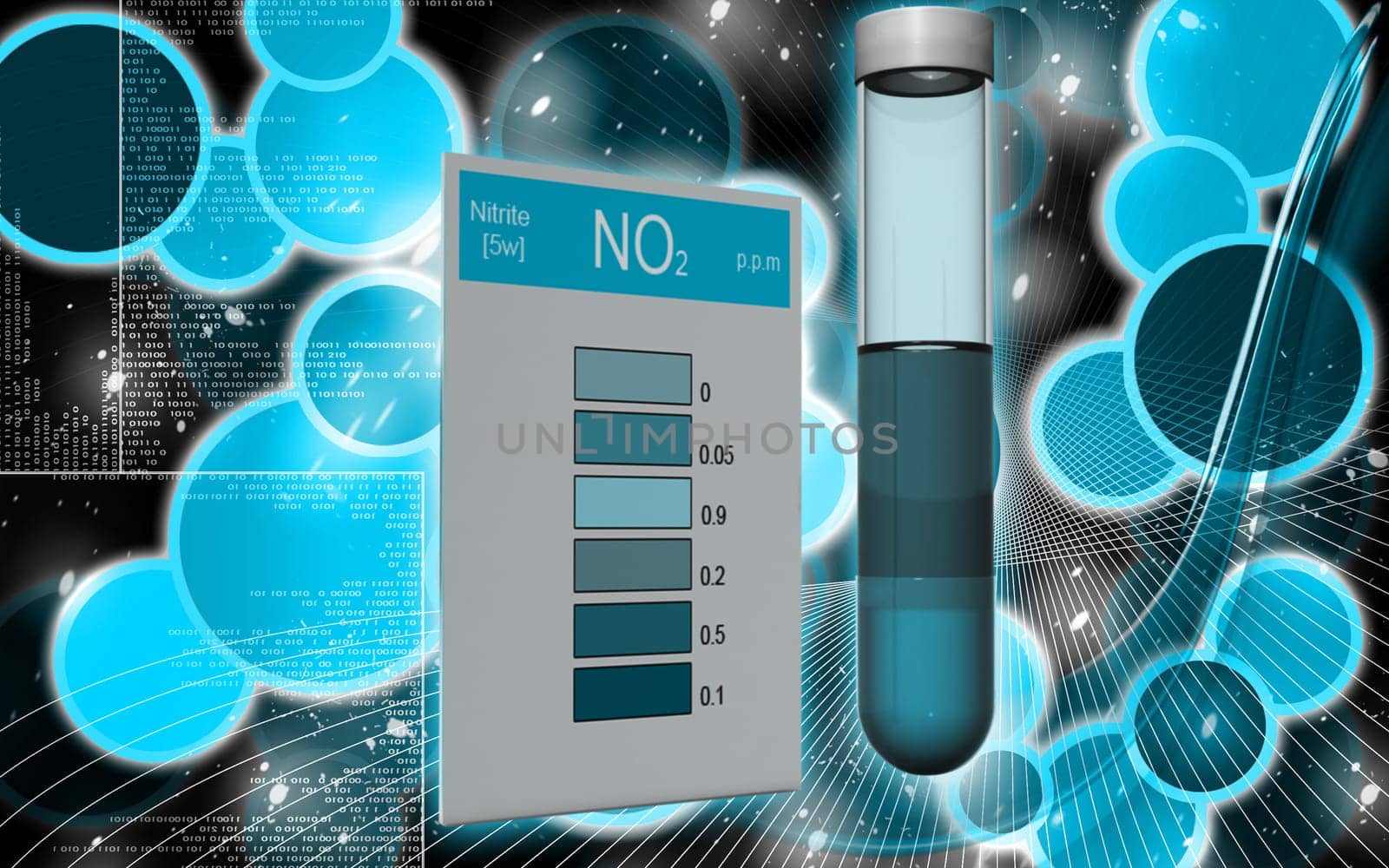 Digital illustration of nitrite test in colour background