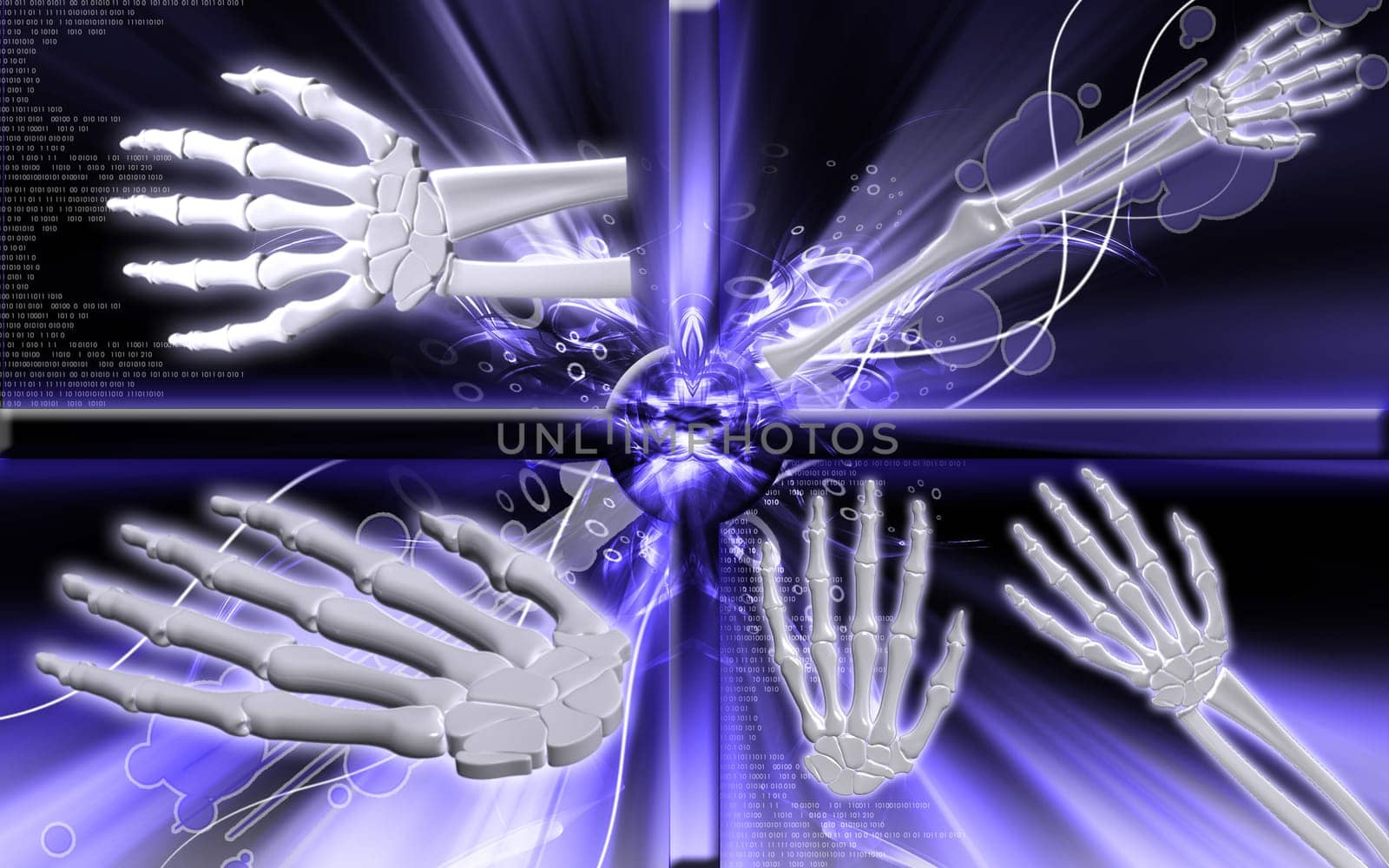 Digital illustration of hand bone in colour background