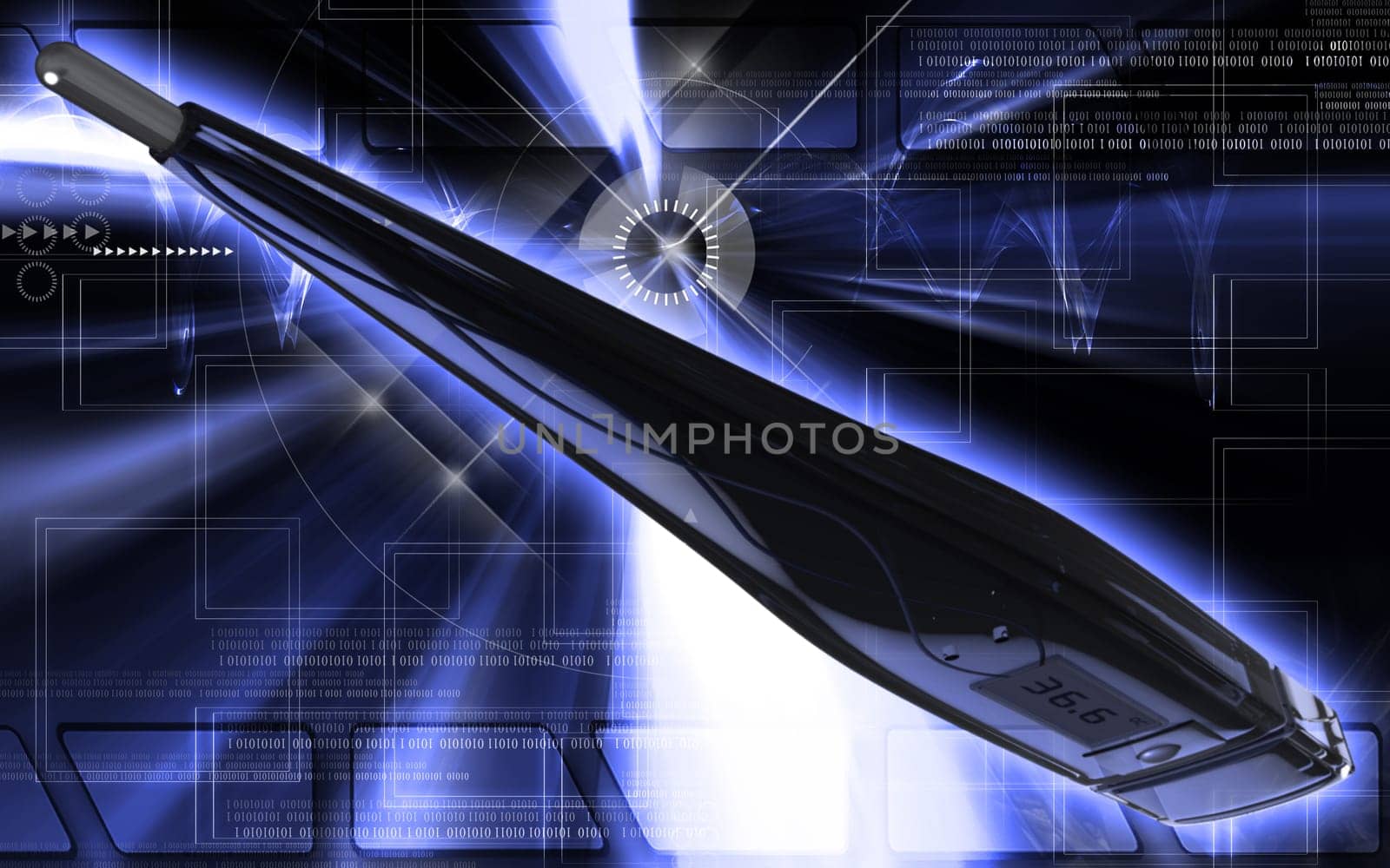 Digital illustration of thermometer in colour background