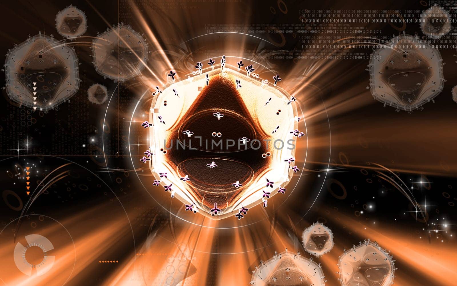 Digital illustration of HIV in colour background