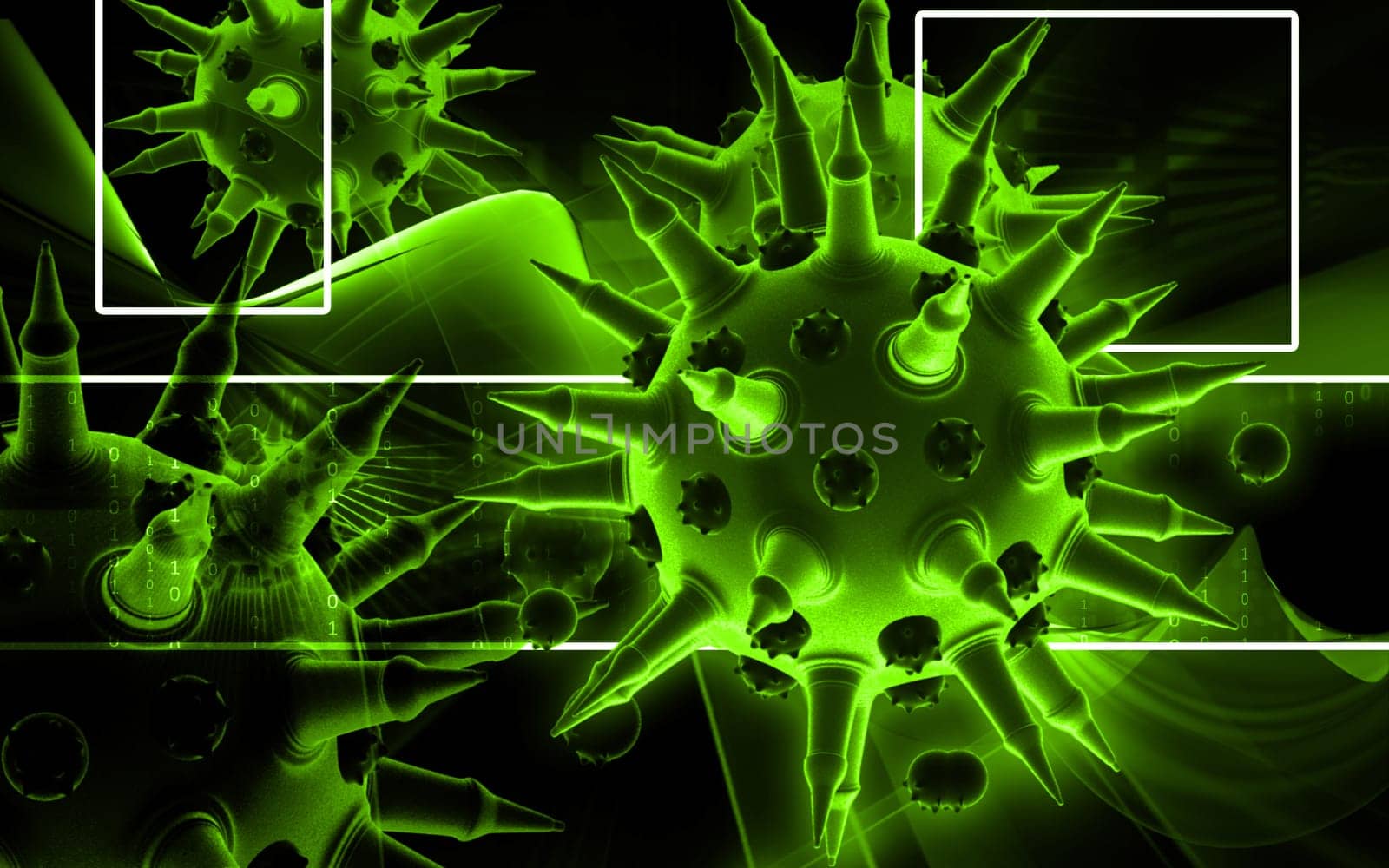 Digital illustration of Flu virus in colour background